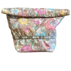 LeSportsac Floral Roll Top Lunch Bag Tote Grocery Bag Pastel Nylon Lightweight